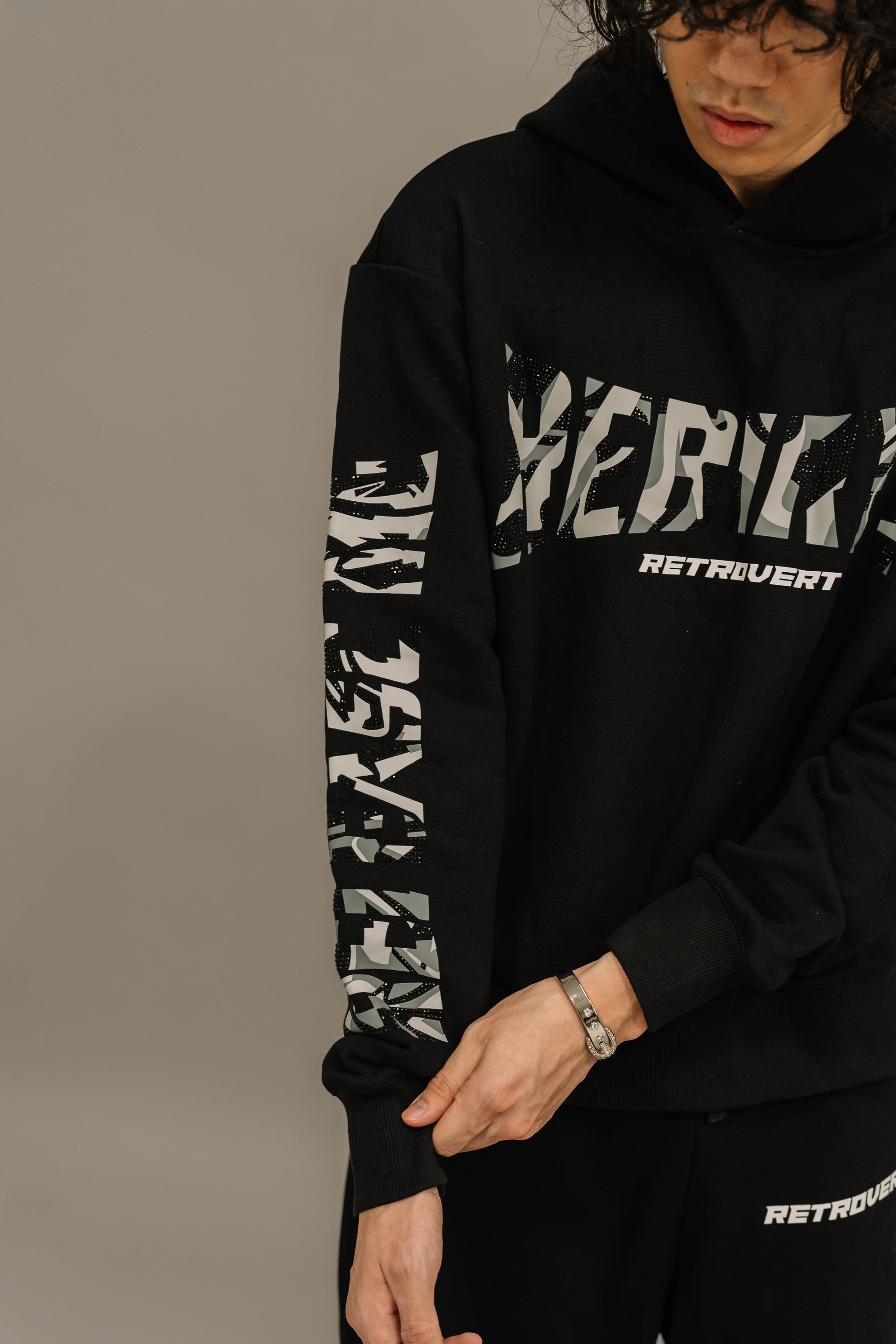 Rhinestone Rebirth Hoodie - Black