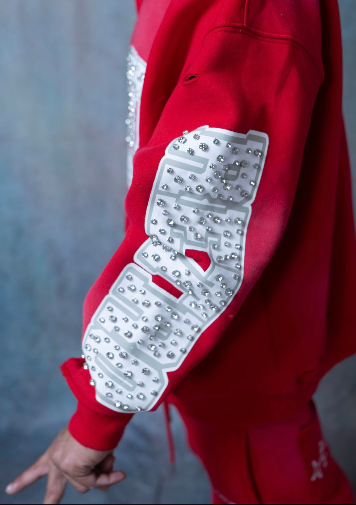 RHINESTONE STAR EAGLE HOODIE RED