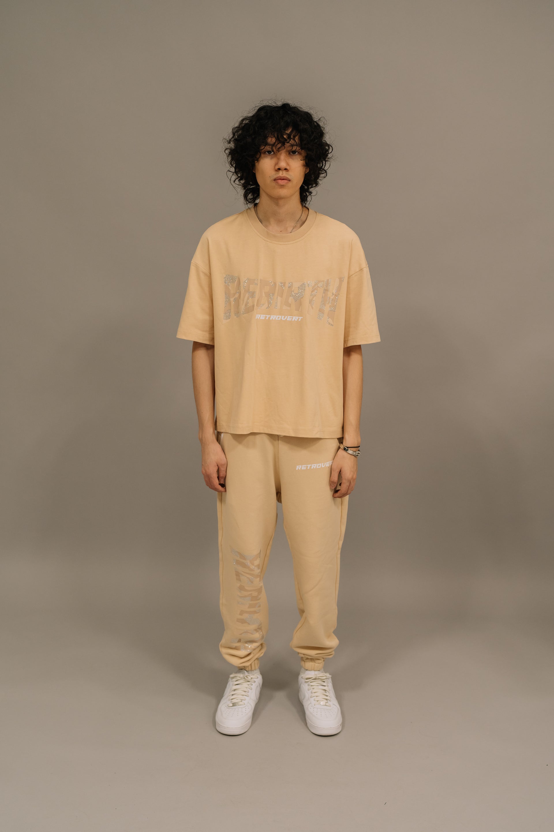 Rhinestone Rebirth T-shirt - Cream