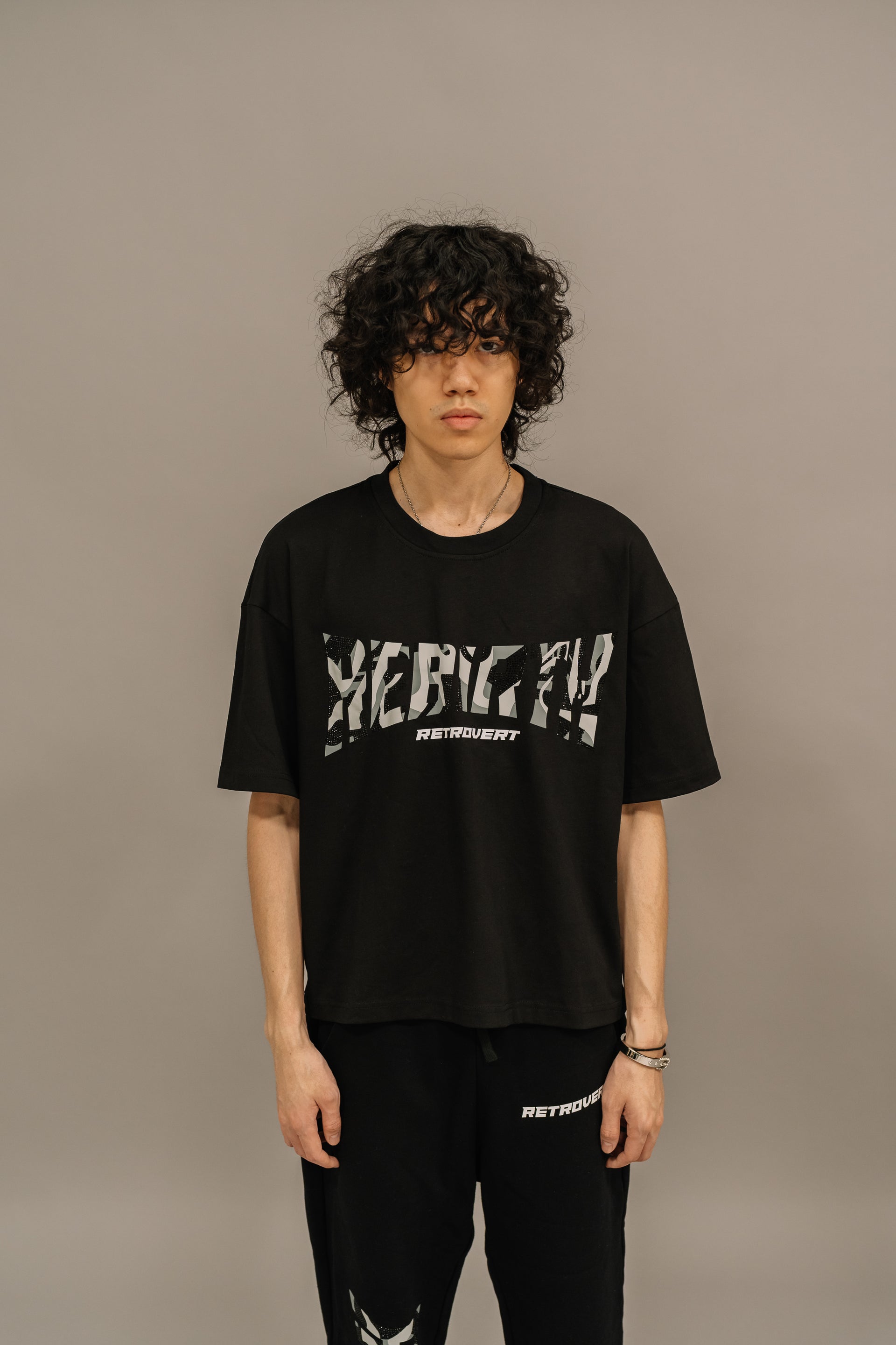 Rhinestone Rebirth T-shirt - Black