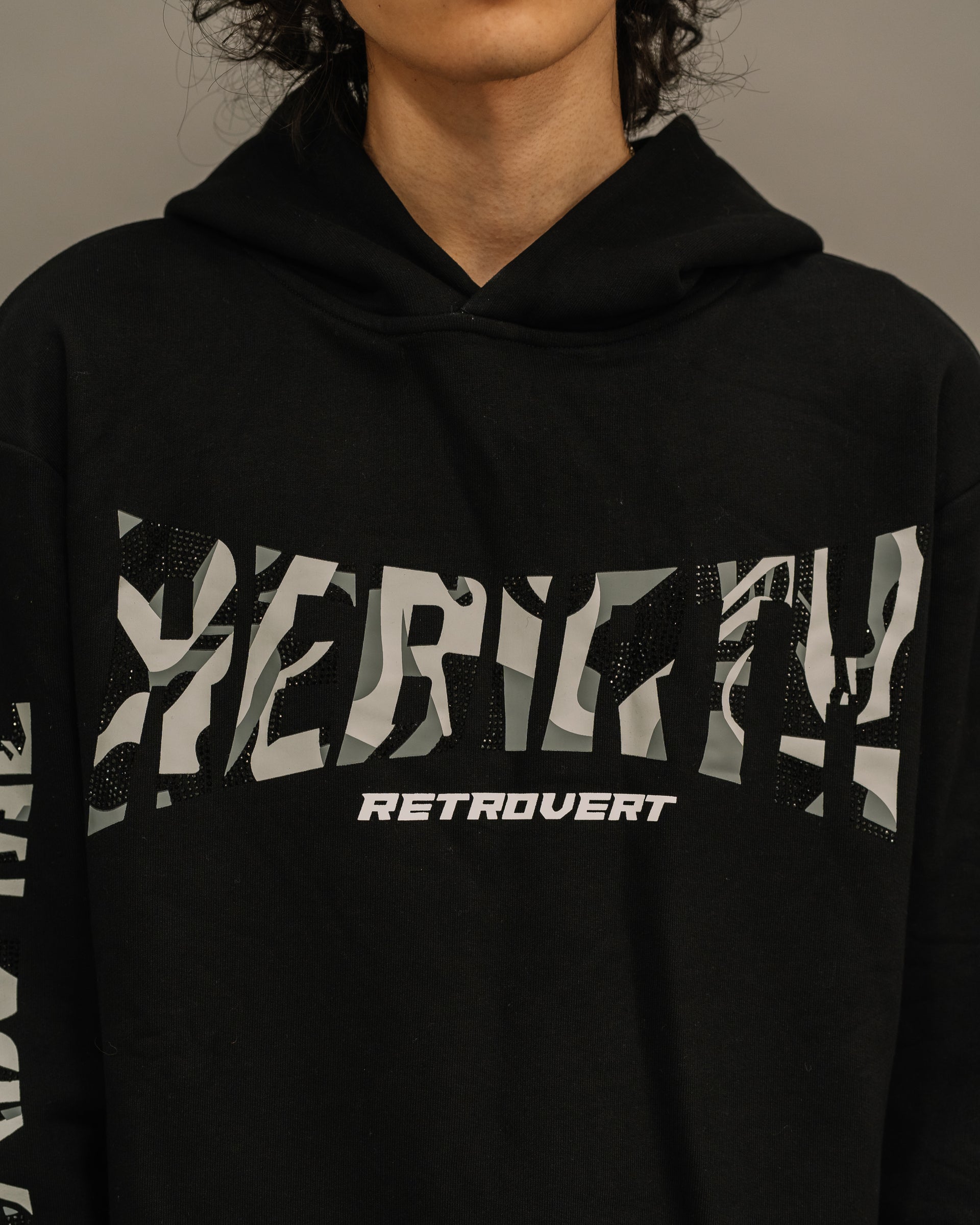 Rhinestone Rebirth Hoodie - Black