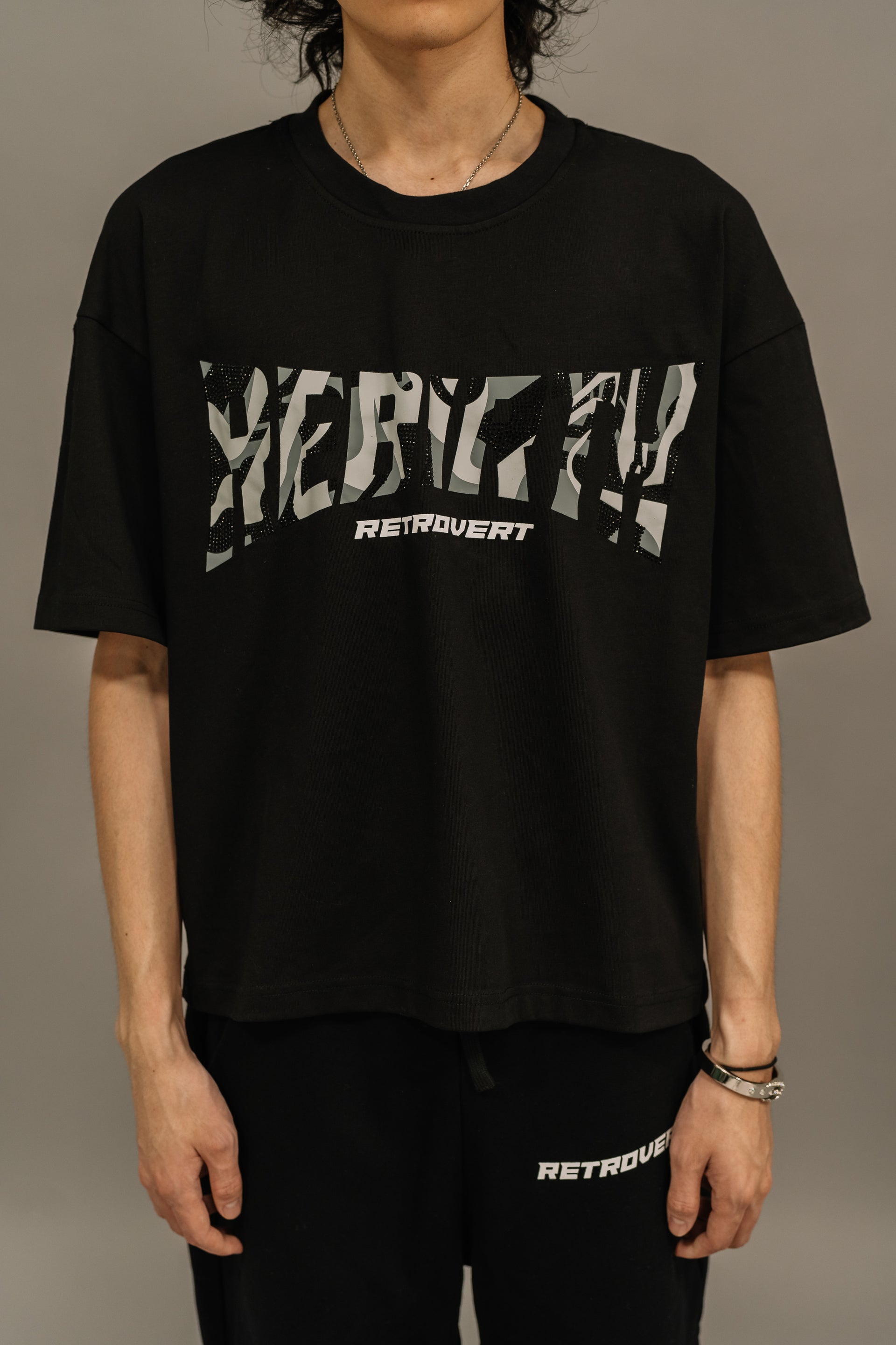Rhinestone Rebirth T-shirt - Black