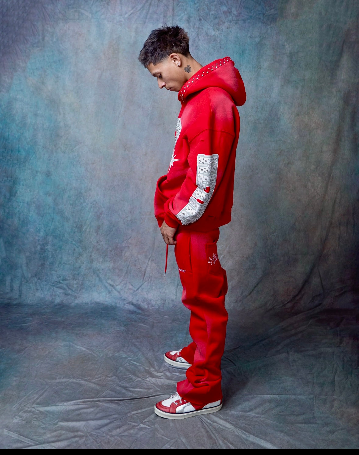 RHINESTONE STAR EAGLE HOODIE RED