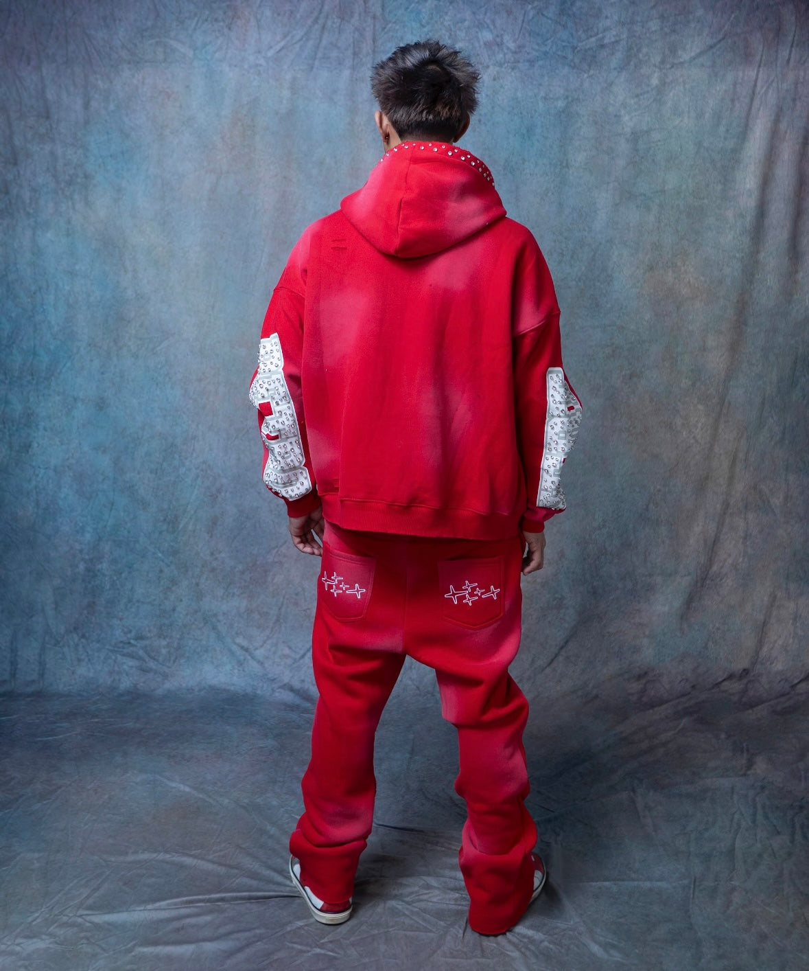 RHINESTONE STAR EAGLE HOODIE RED