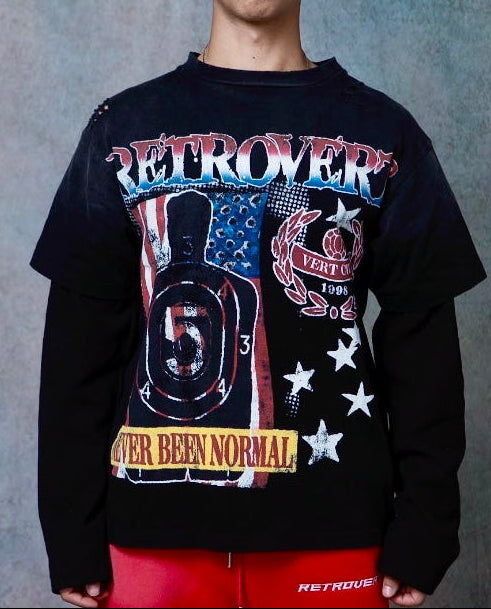 USA Longsleeve Thermal T-Shirt- Black - RETROVERT