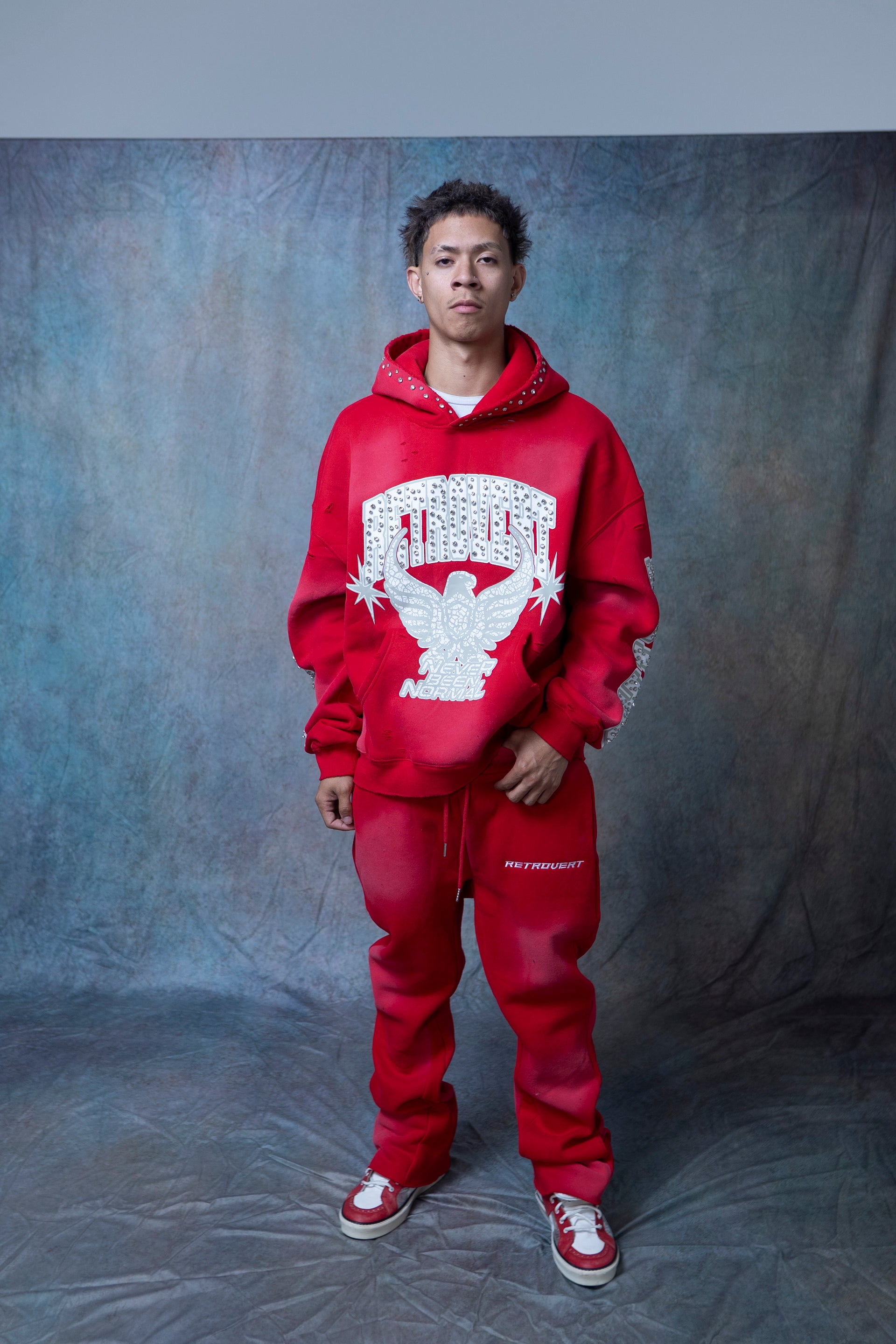 RHINESTONE STAR EAGLE HOODIE RED