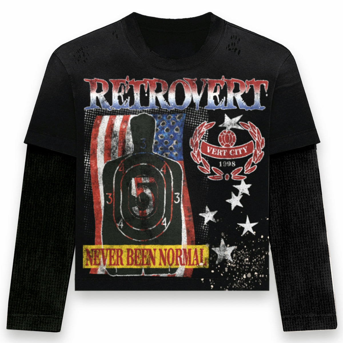 USA Longsleeve Thermal T-Shirt- Black - RETROVERT