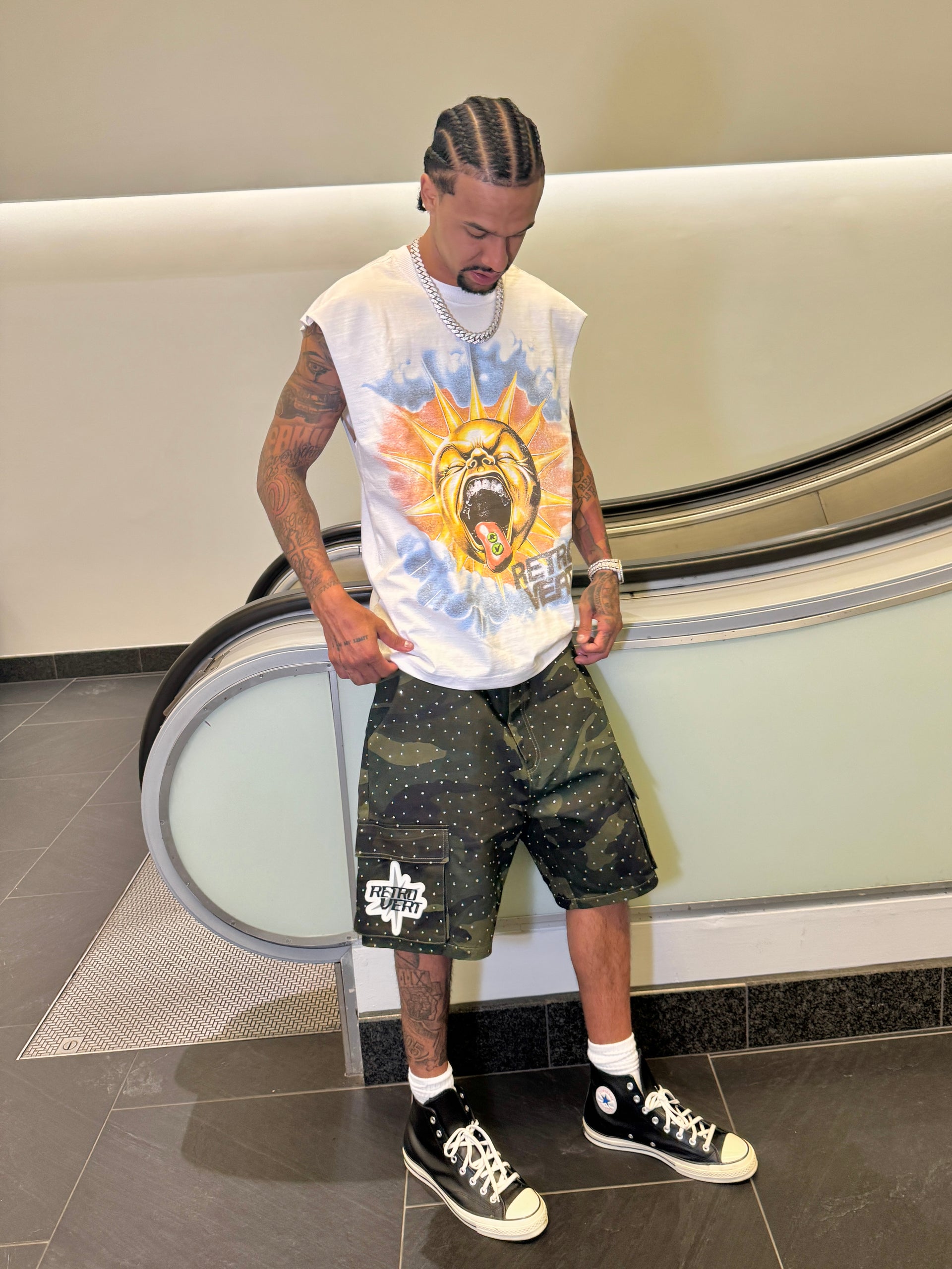 Rhinestone Camo Shorts - Green