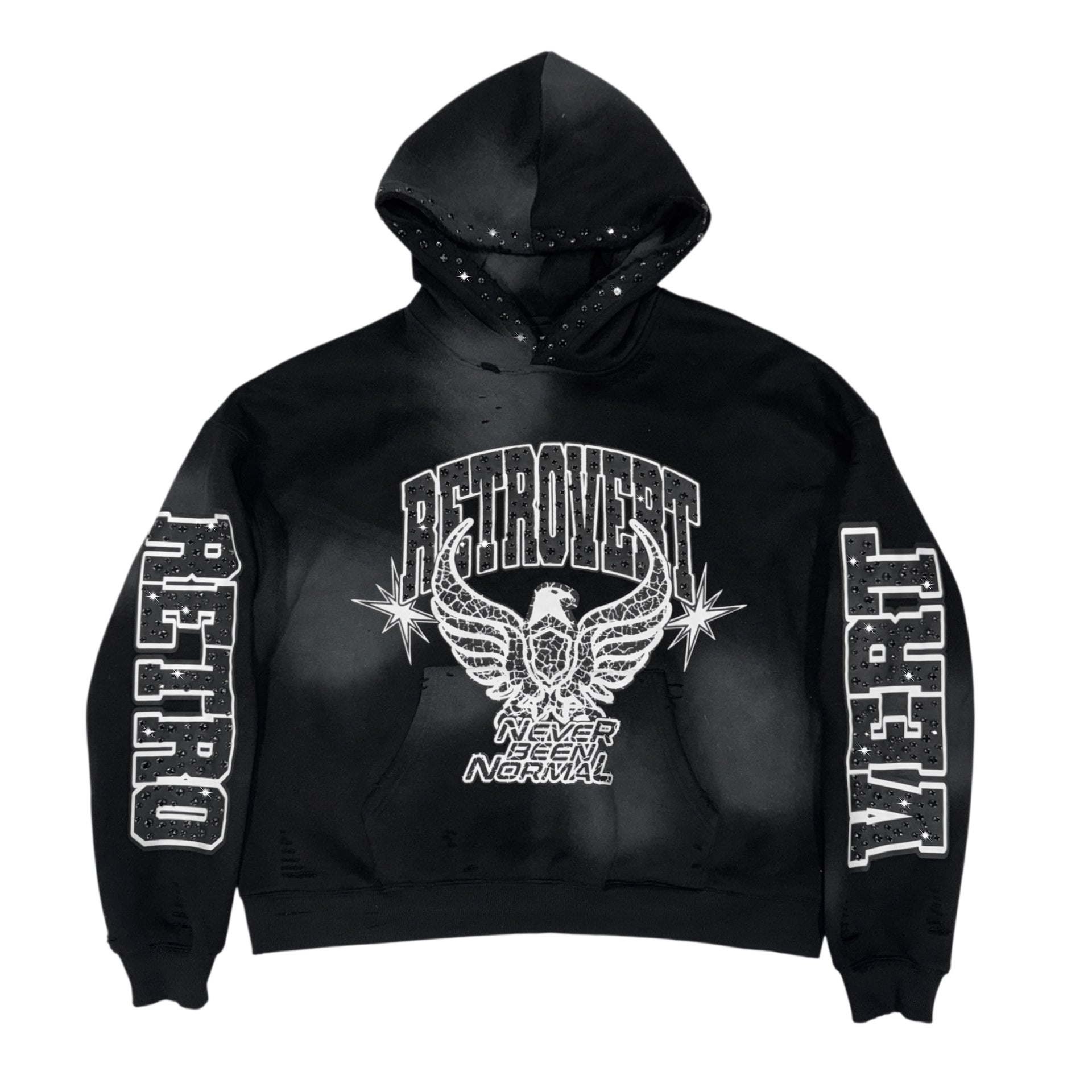 RHINESTONE STAR EAGLE HOODIE BLACK