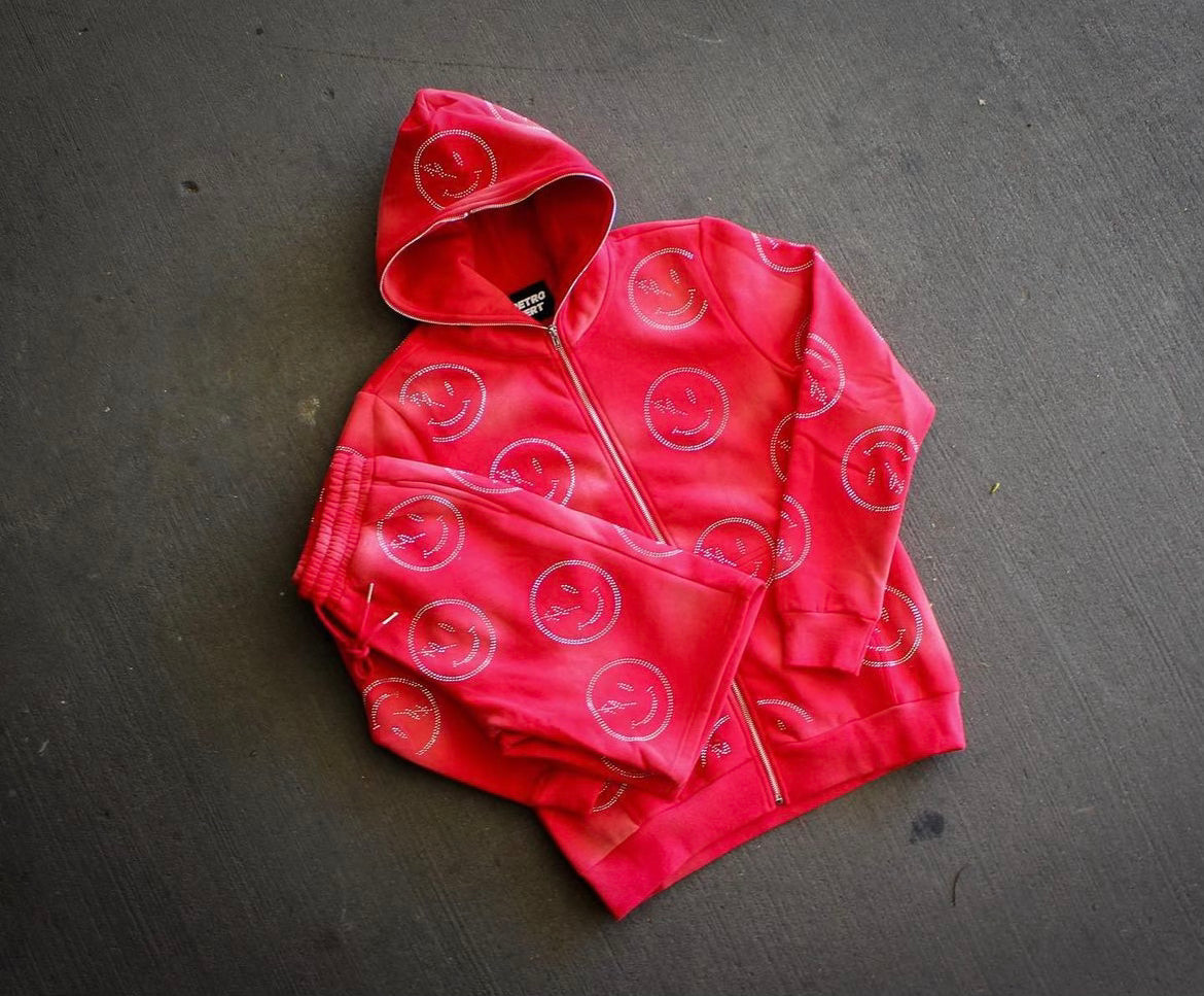 Smiley Zip Hoodie - Red