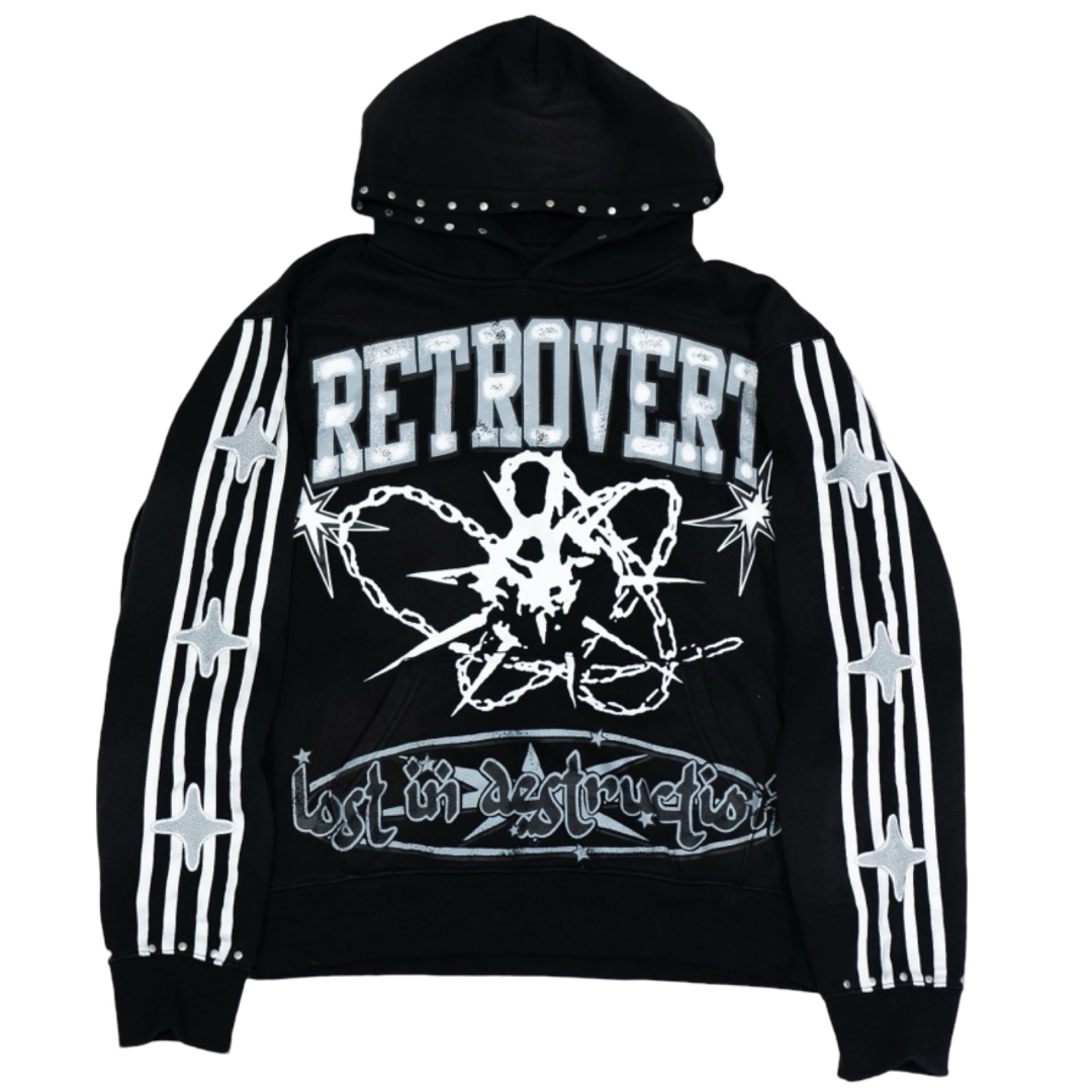 STUDDED DESTRUCTION HOODIE BLACK