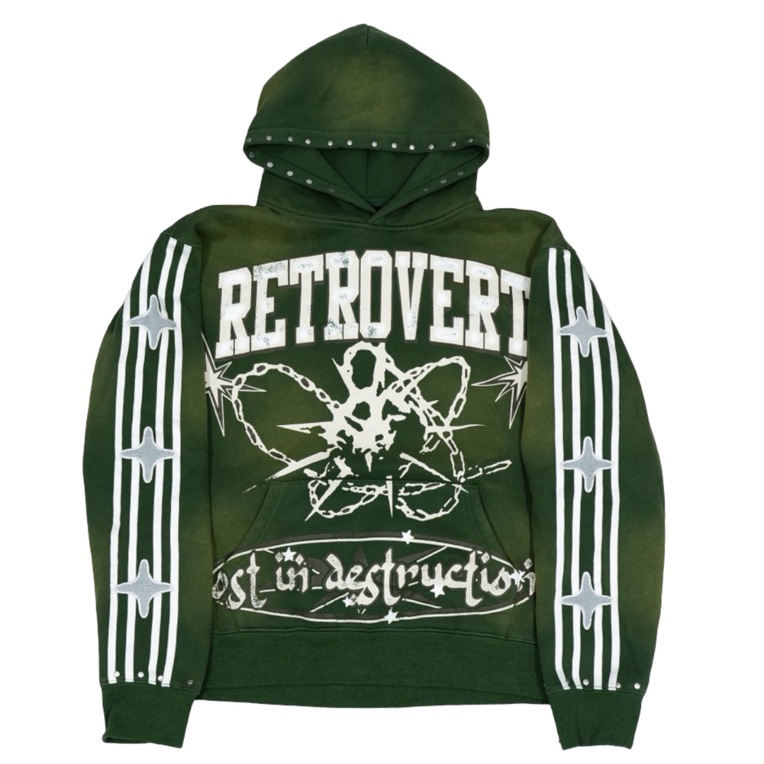 STUDDED DESTRUCTION HOODIE OLIVE