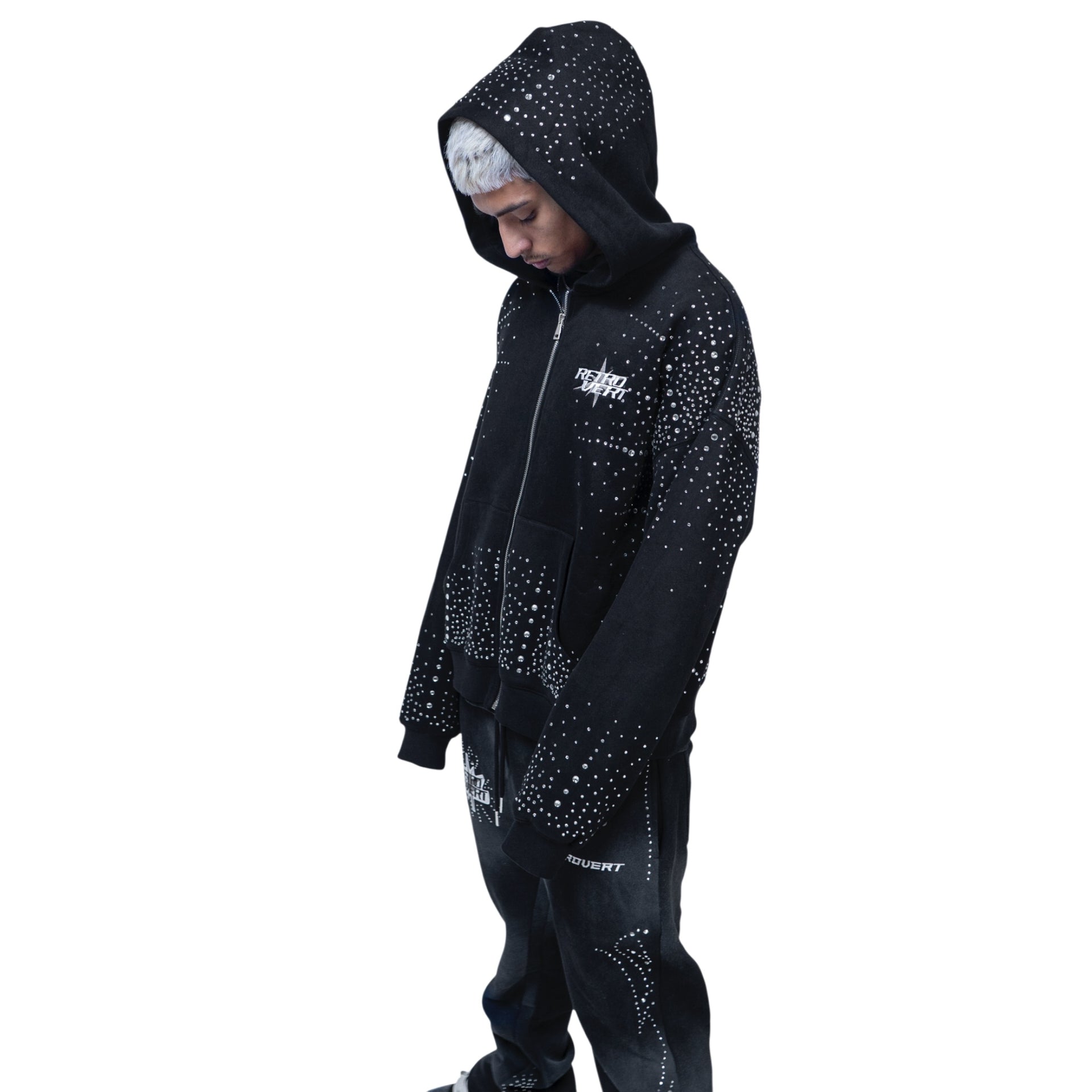 Infinity Rhinestone Zip-up - Black