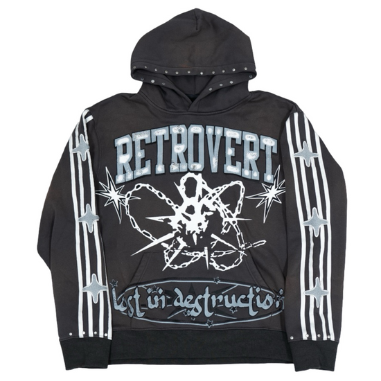 STUDDED DESTRUCTION HOODIE GREY