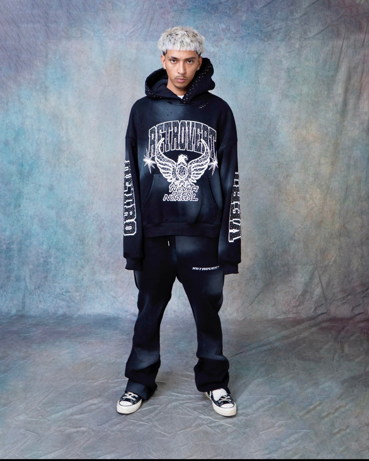 RHINESTONE STAR EAGLE HOODIE BLACK