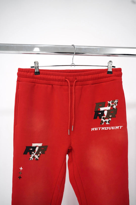 Patch Flare Sweatpants - Red