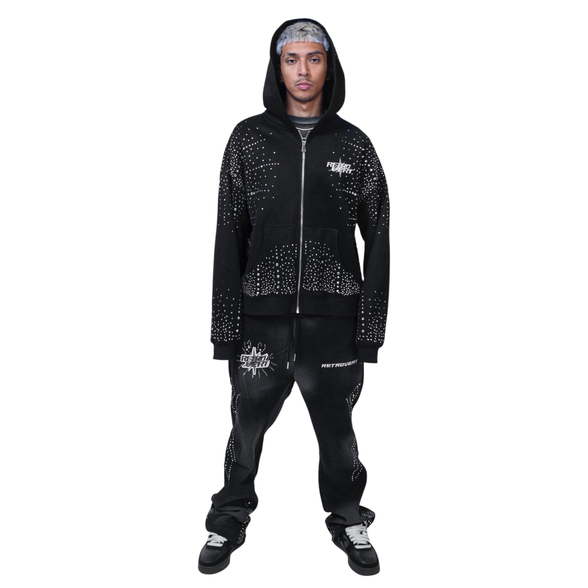 新品S RETROVERT Rhinestone hoodie Retrovert All Over Rhinestone Smiley Hoodie In Black | ModeSens
