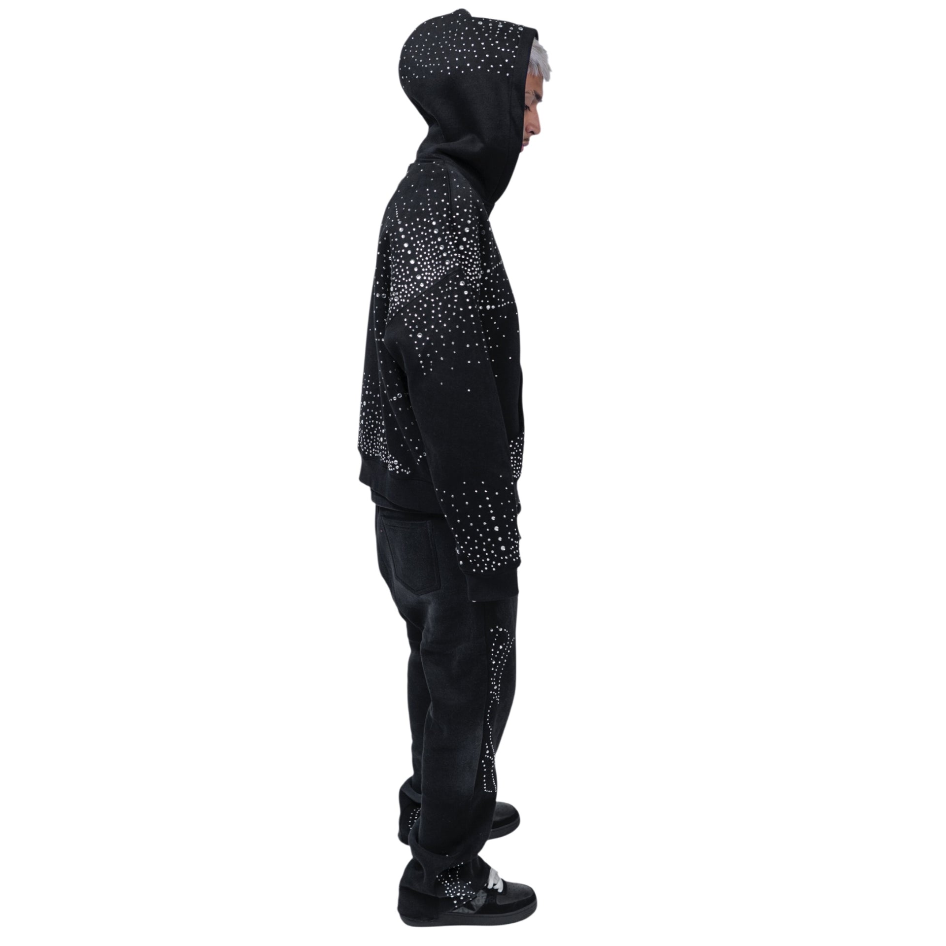 Infinity Rhinestone Zip-up - Black