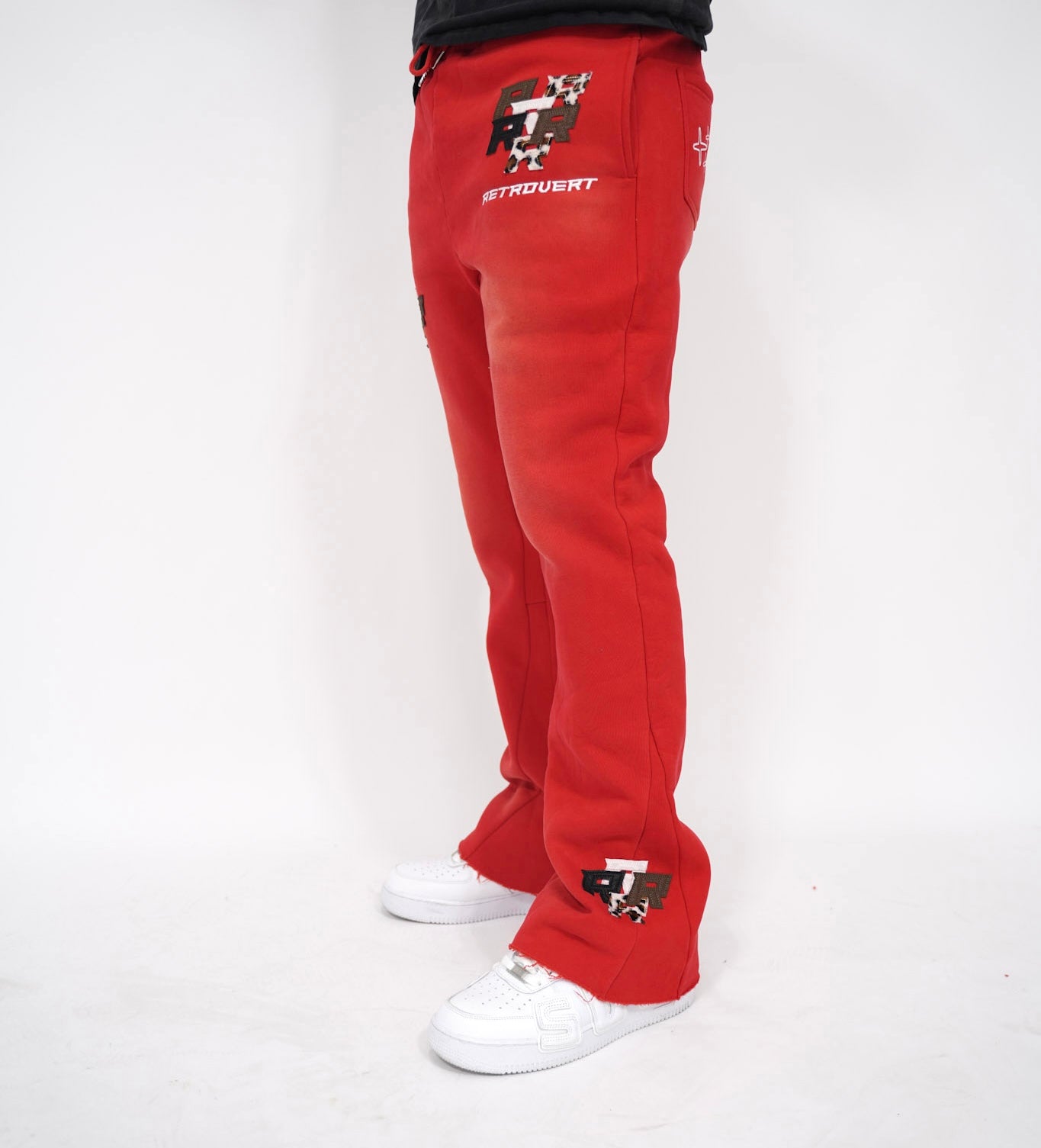 Patch Flare Sweatpants - Red