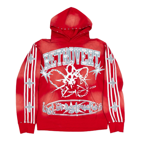 STUDDED DESTRUCTION HOODIE RED