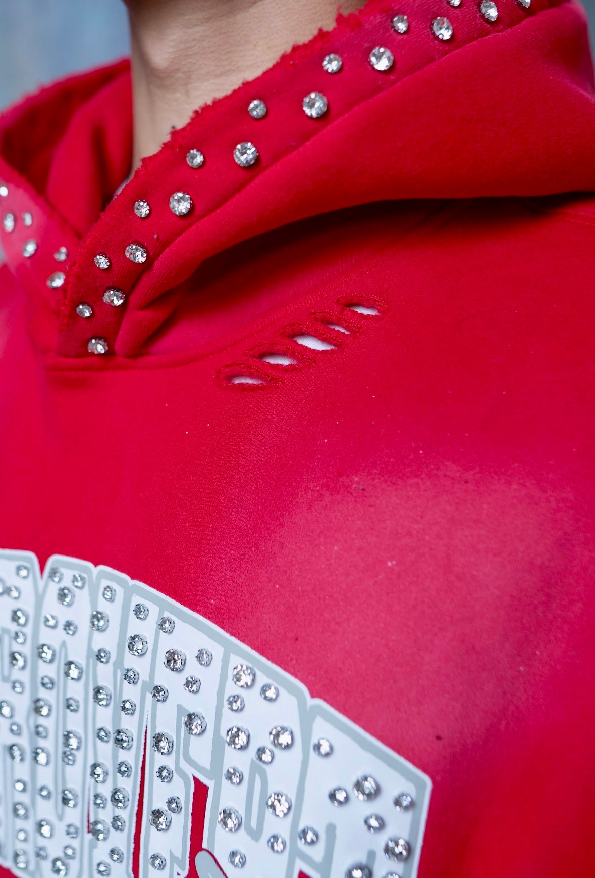 RHINESTONE STAR EAGLE HOODIE RED