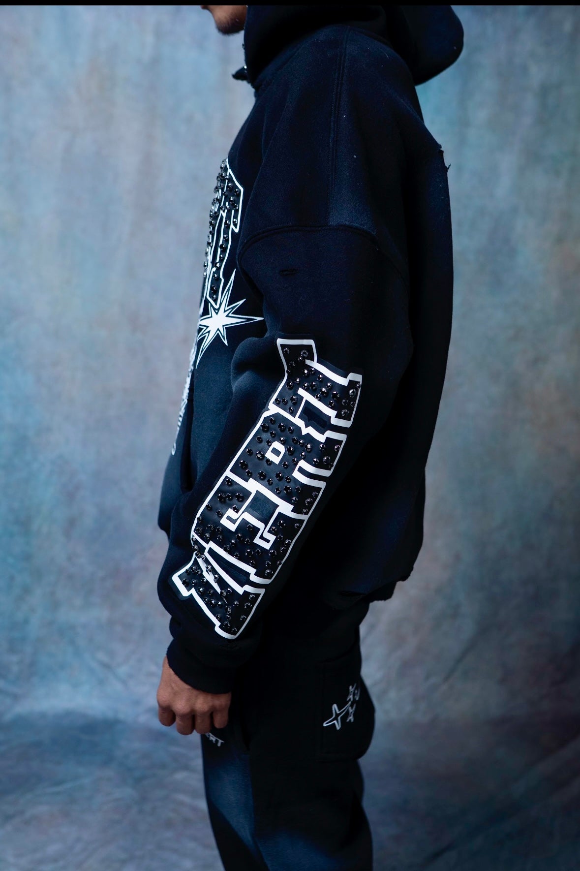 RHINESTONE STAR EAGLE HOODIE BLACK