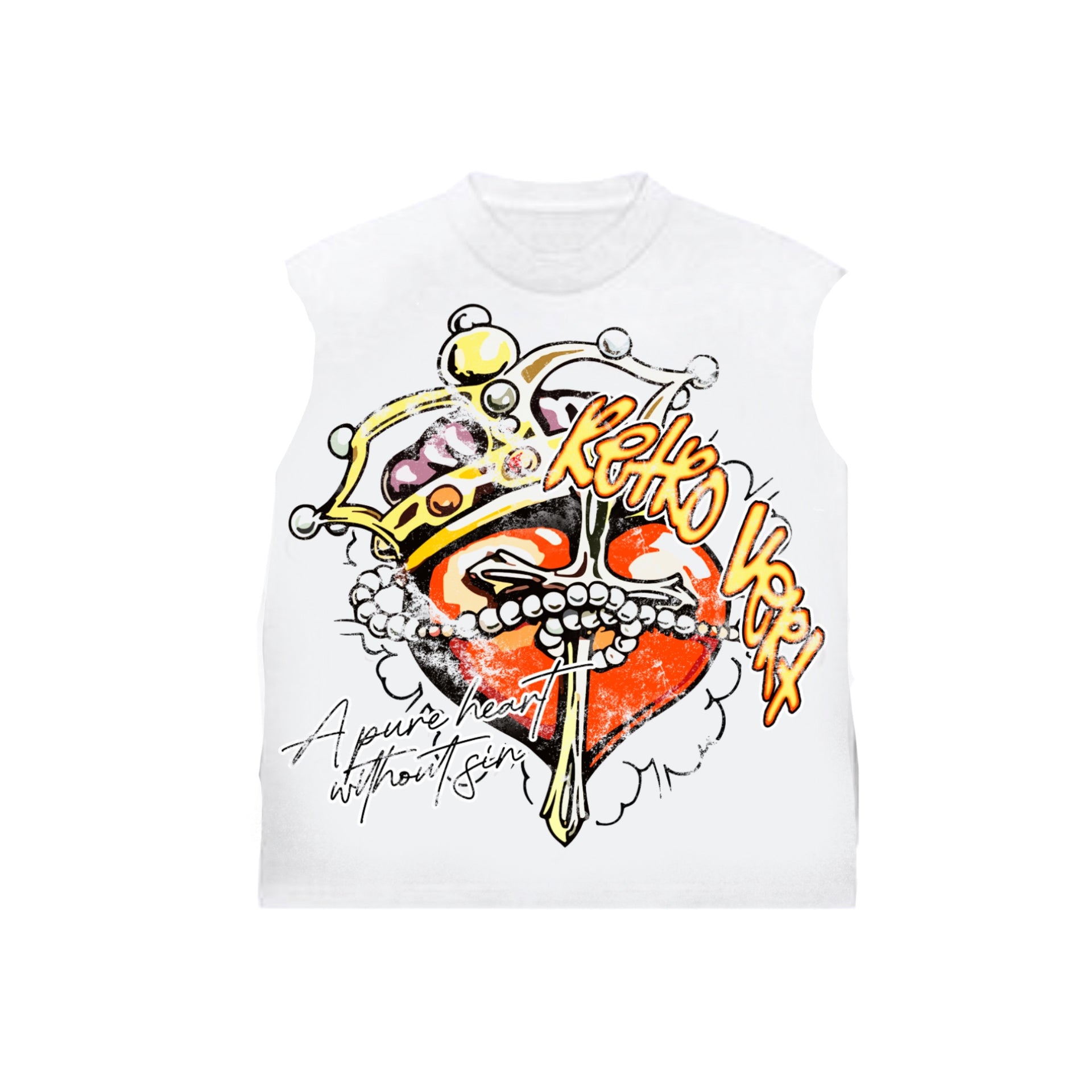 Heart cut-off Tee - White