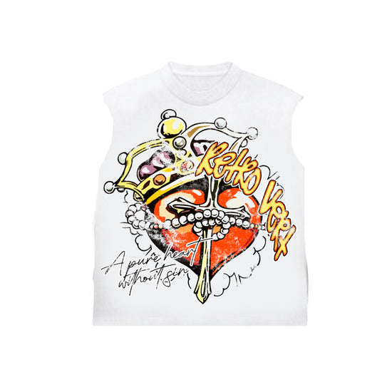 Heart cut-off Tee - White