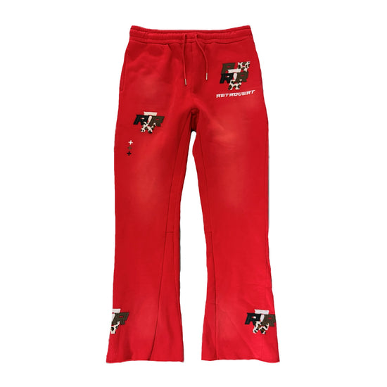 Patch Flare Sweatpants - Red