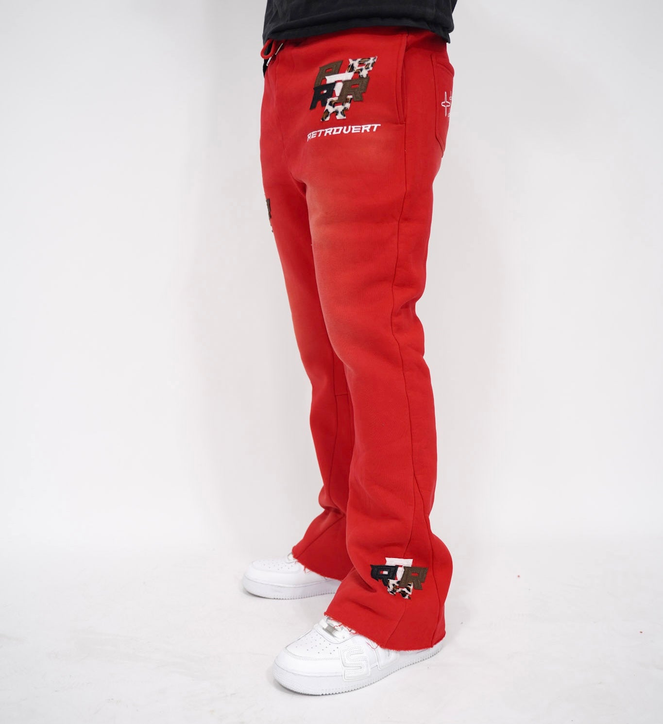 Patch Flare Sweatpants - Red