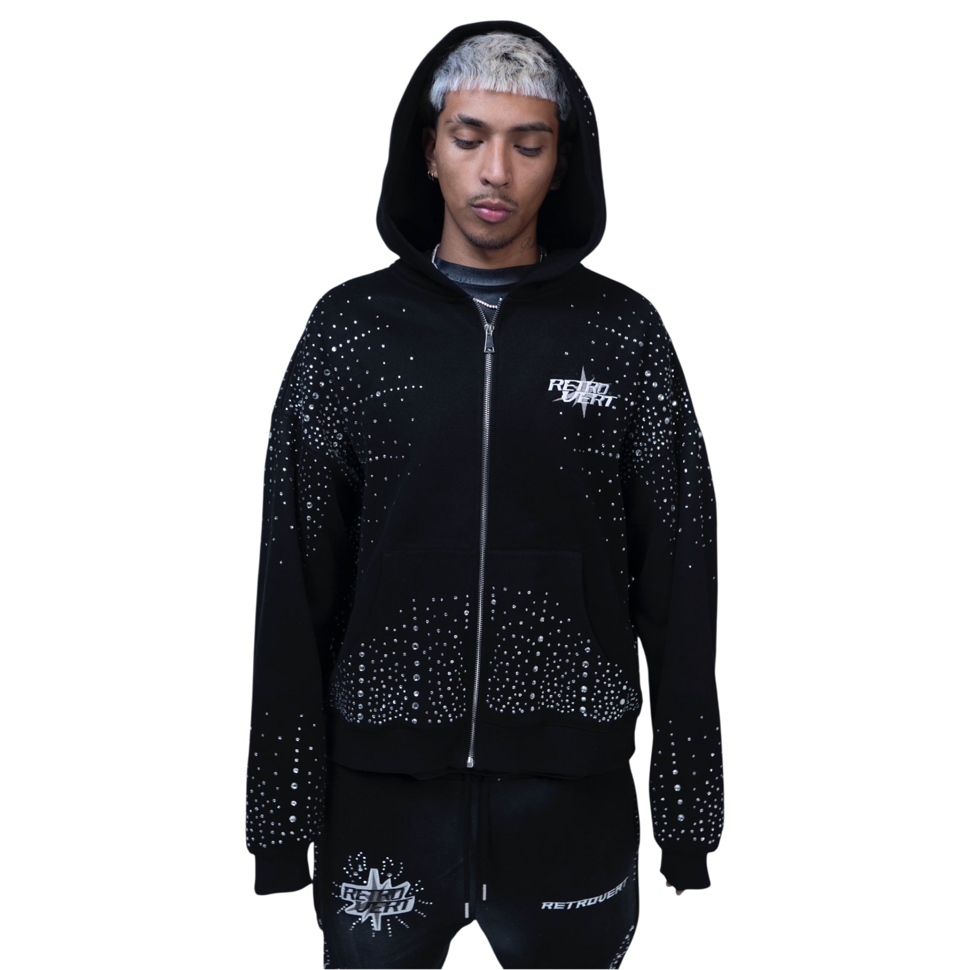 Infinity Rhinestone Zip-up - Black