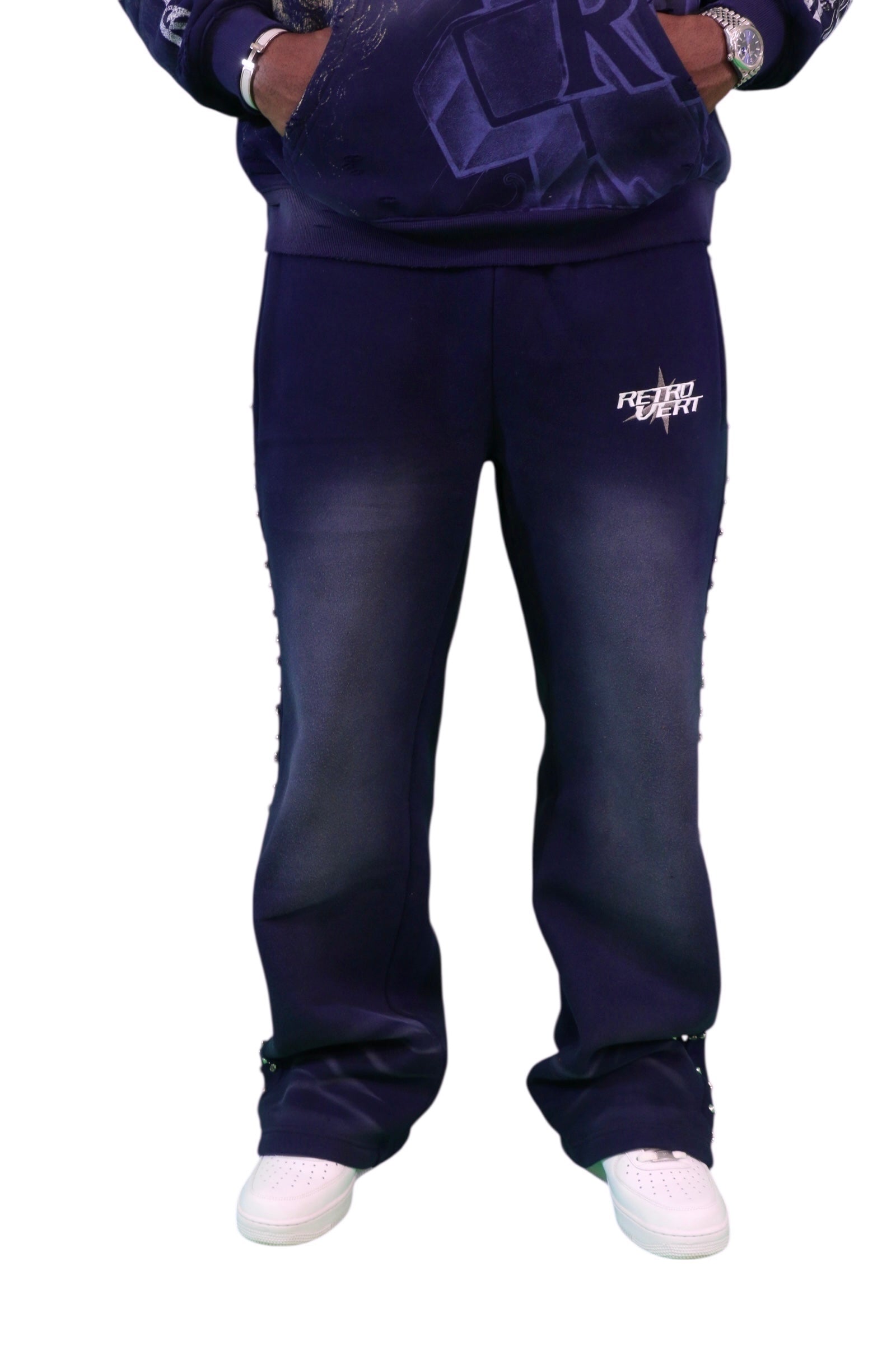 Relaxed Spiked Sweatpants - NAVY
