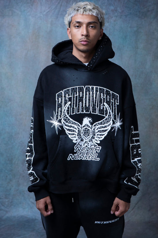 RHINESTONE STAR EAGLE HOODIE BLACK
