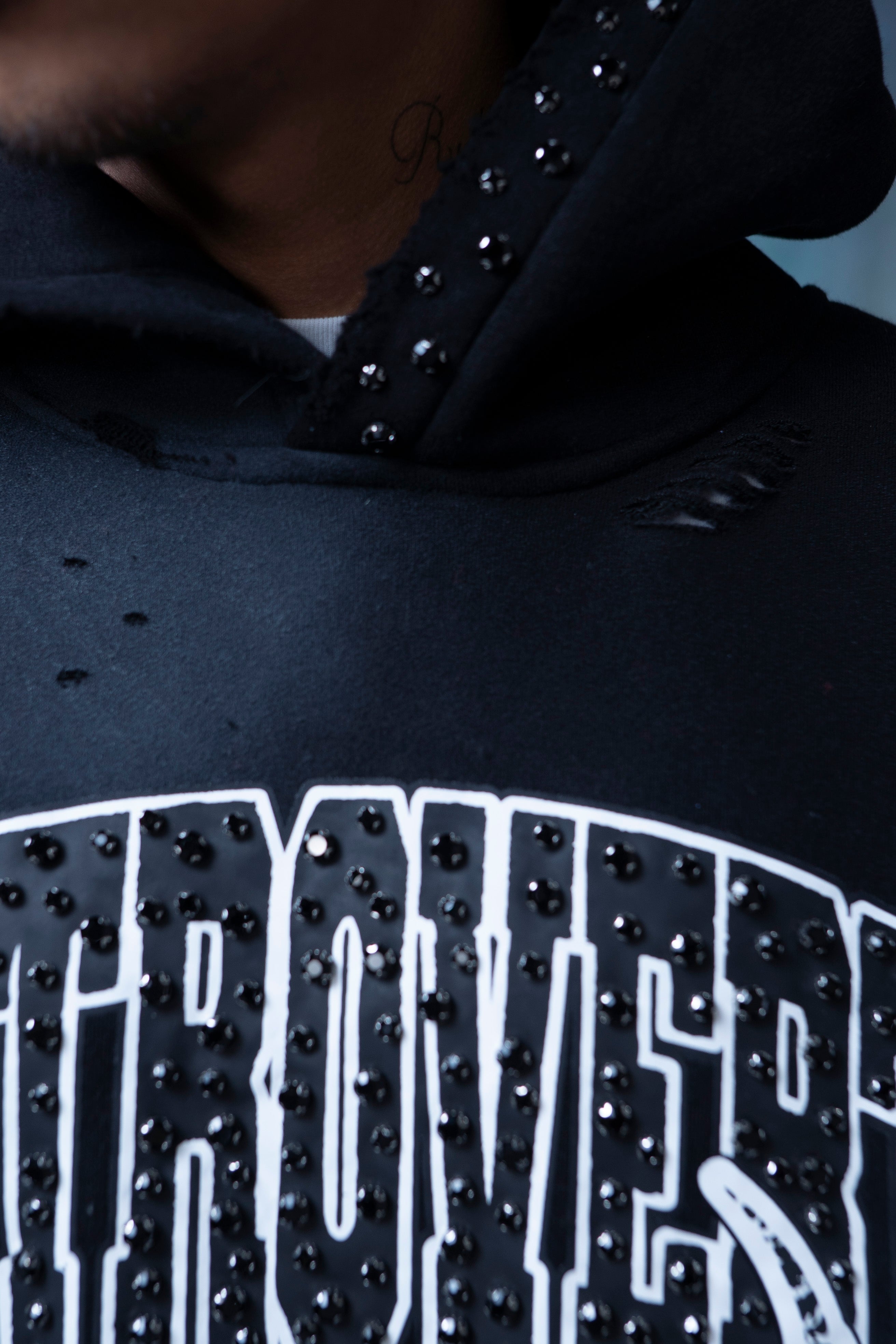 RHINESTONE STAR EAGLE HOODIE BLACK - RETROVERT