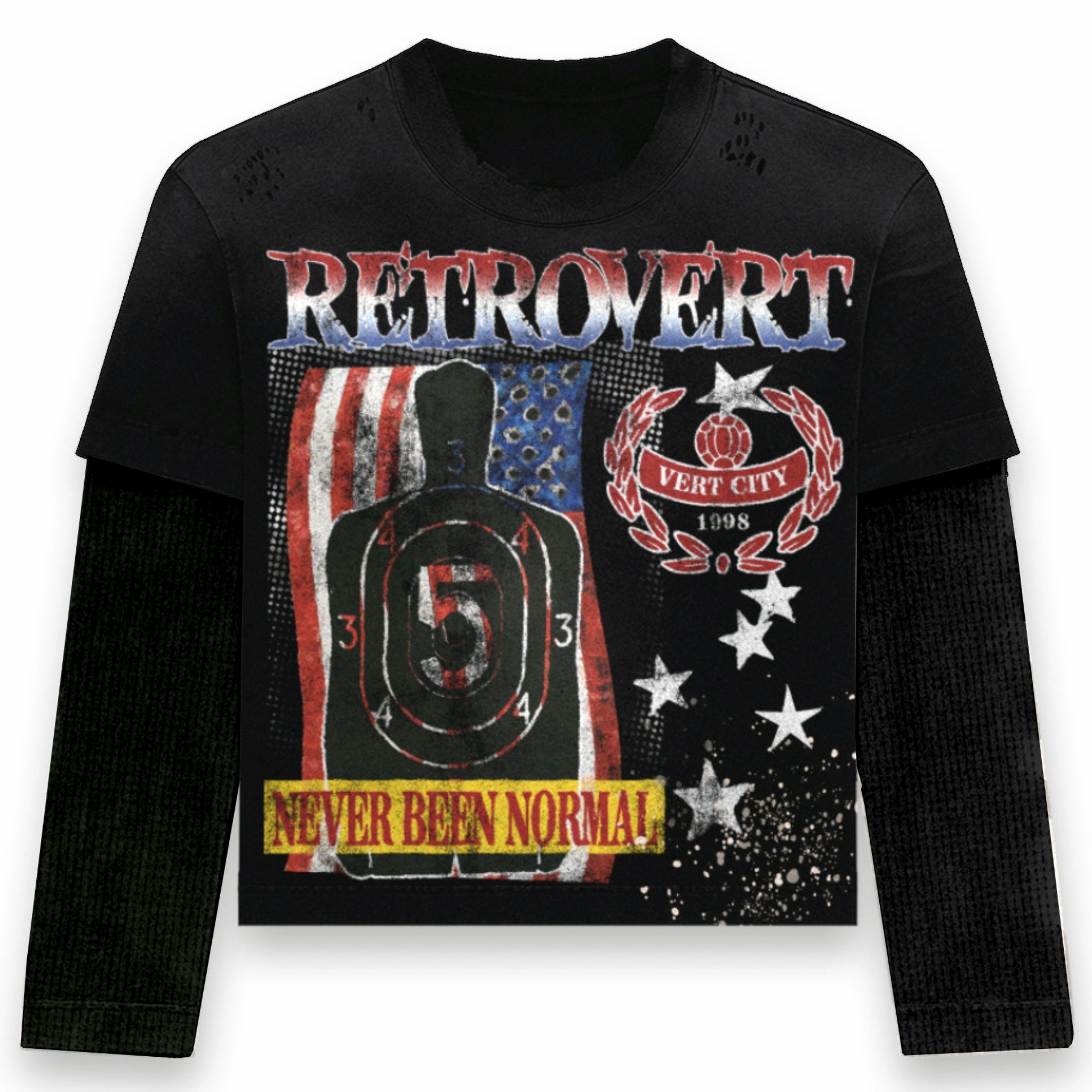 USA Longsleeve Thermal T-Shirt- Black - RETROVERT