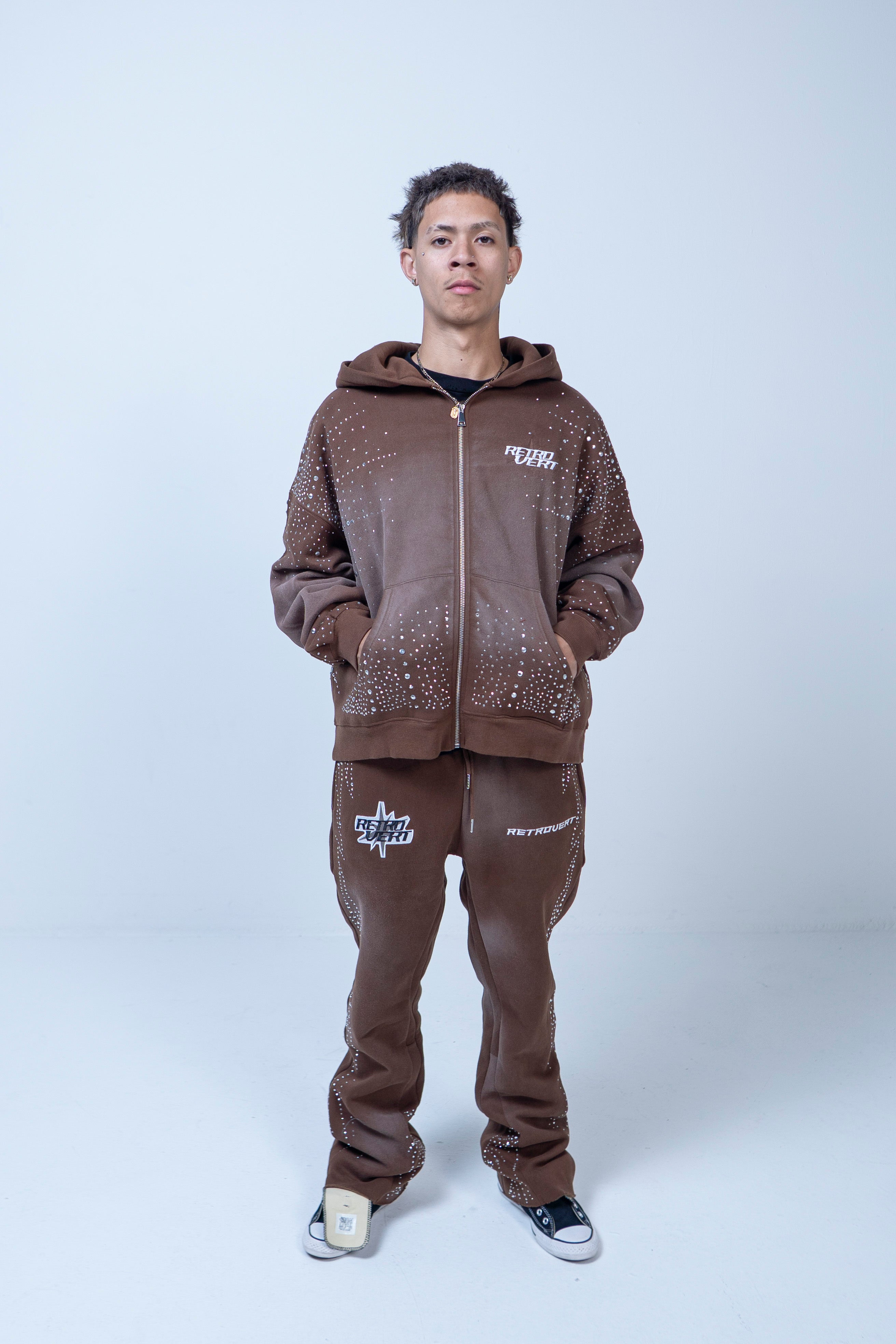 新品S RETROVERT Rhinestone hoodie Infinity Rhinestone Hoodie - Brown - RETROVERT