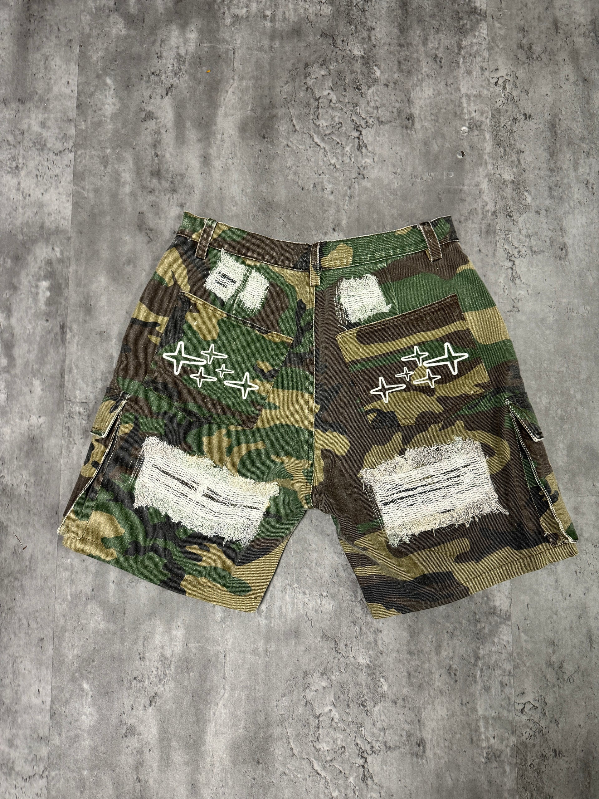 Distressed Camo Shorts