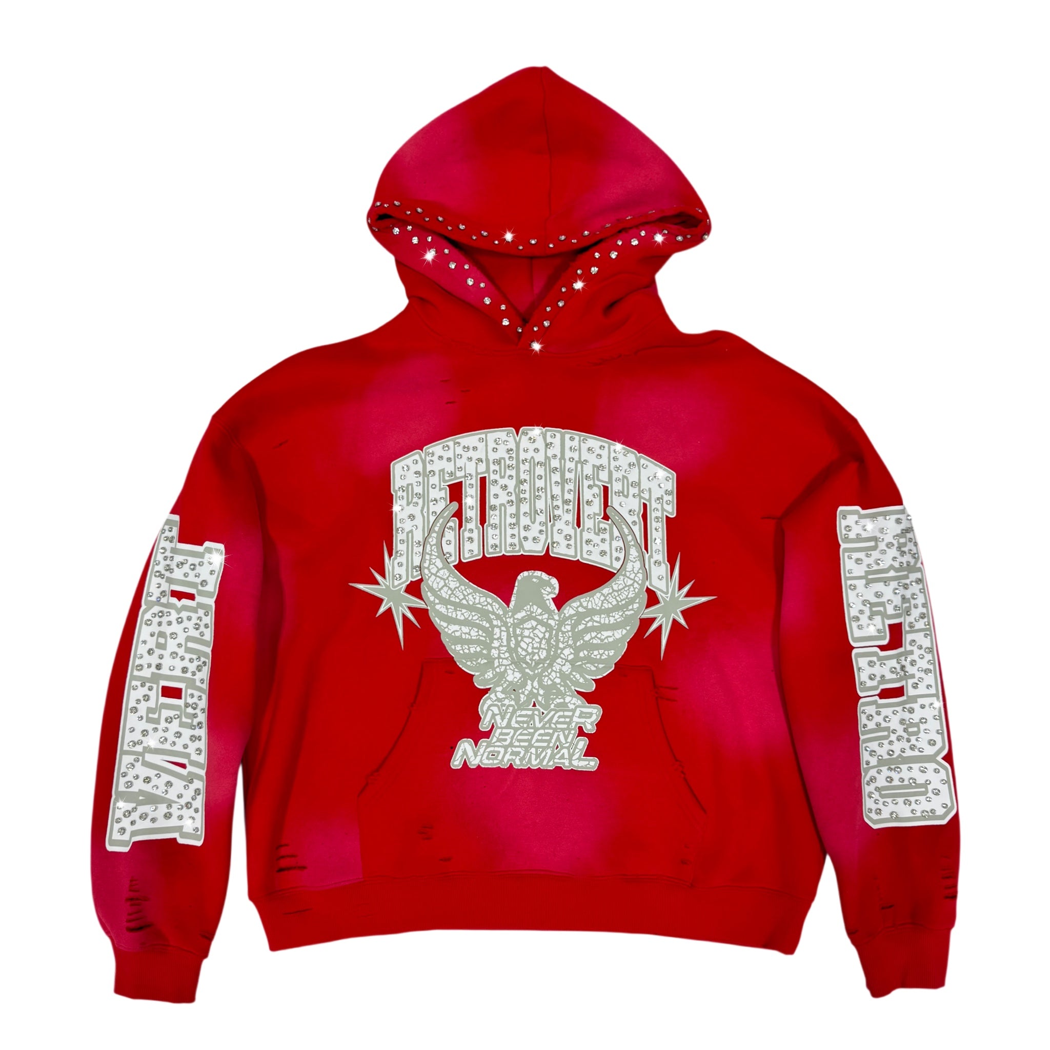 RHINESTONE STAR EAGLE HOODIE RED - RETROVERT