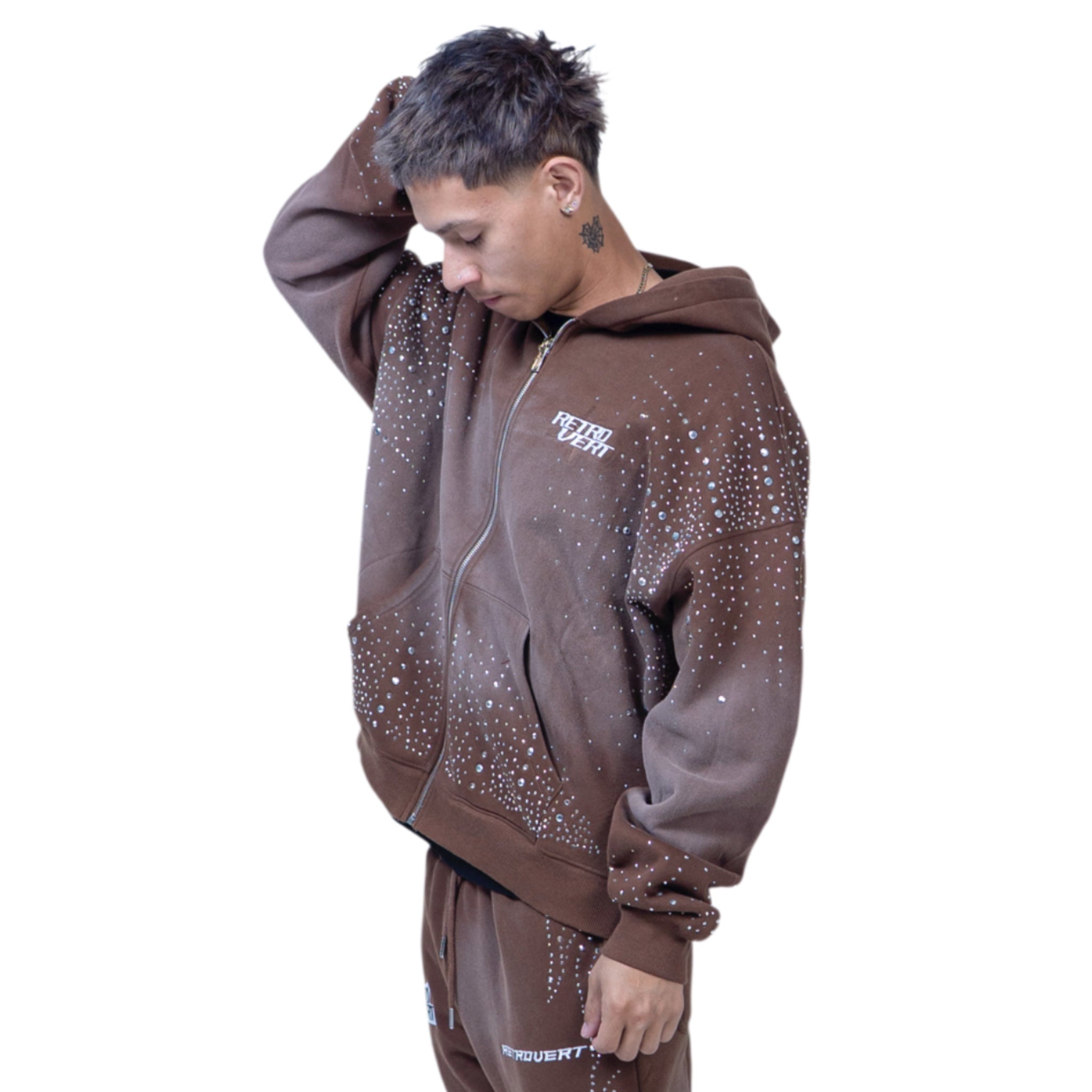 Infinity Rhinestone Hoodie - Brown - RETROVERT