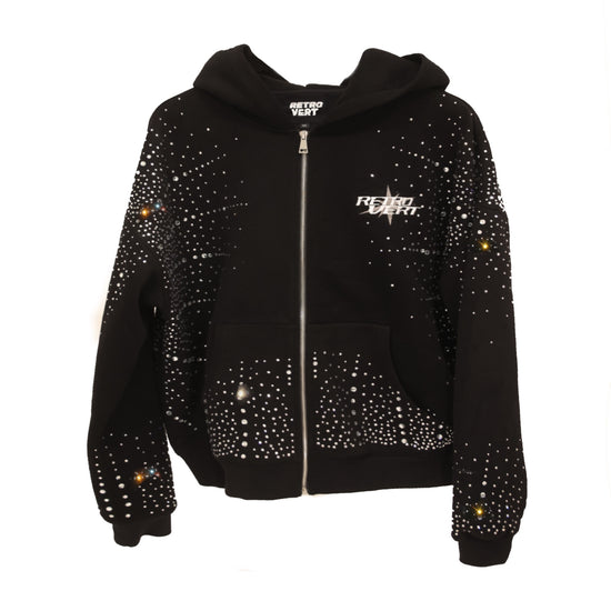 Infinity Rhinestone Zip-up - Black