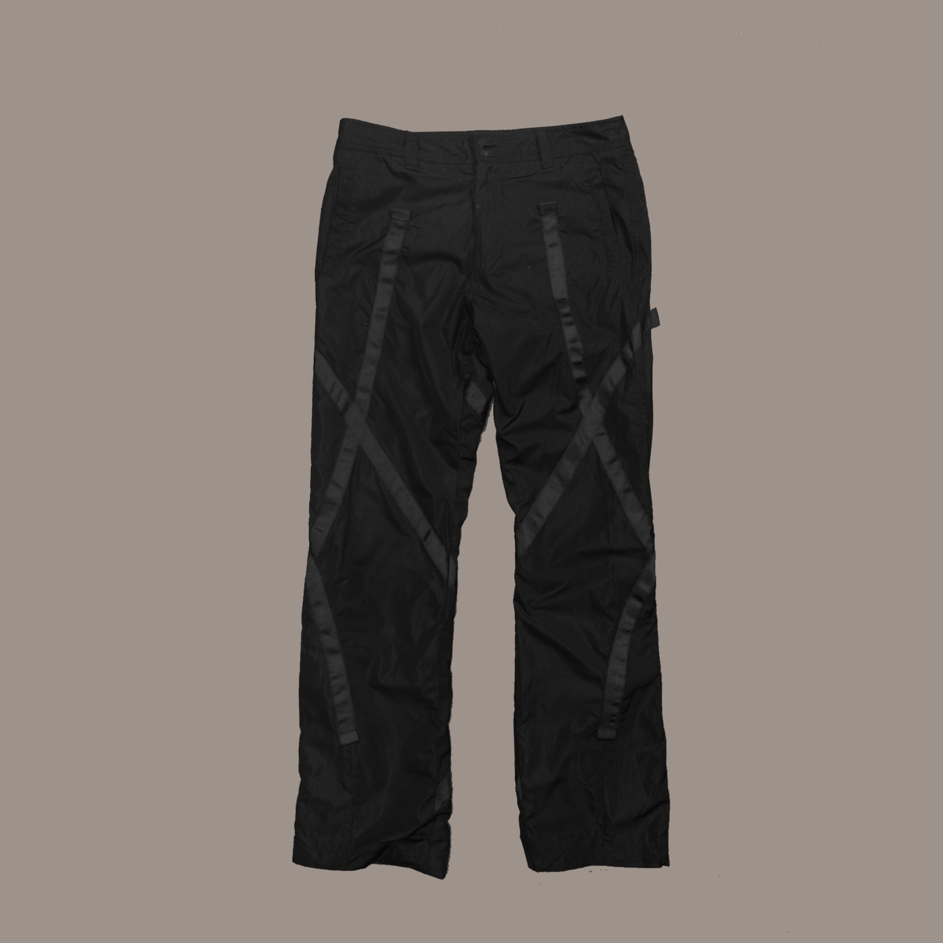 Nylon Contrast Stitch Track Pants - Black