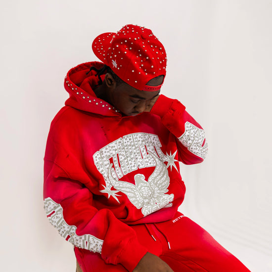 RHINESTONE STAR EAGLE HOODIE RED