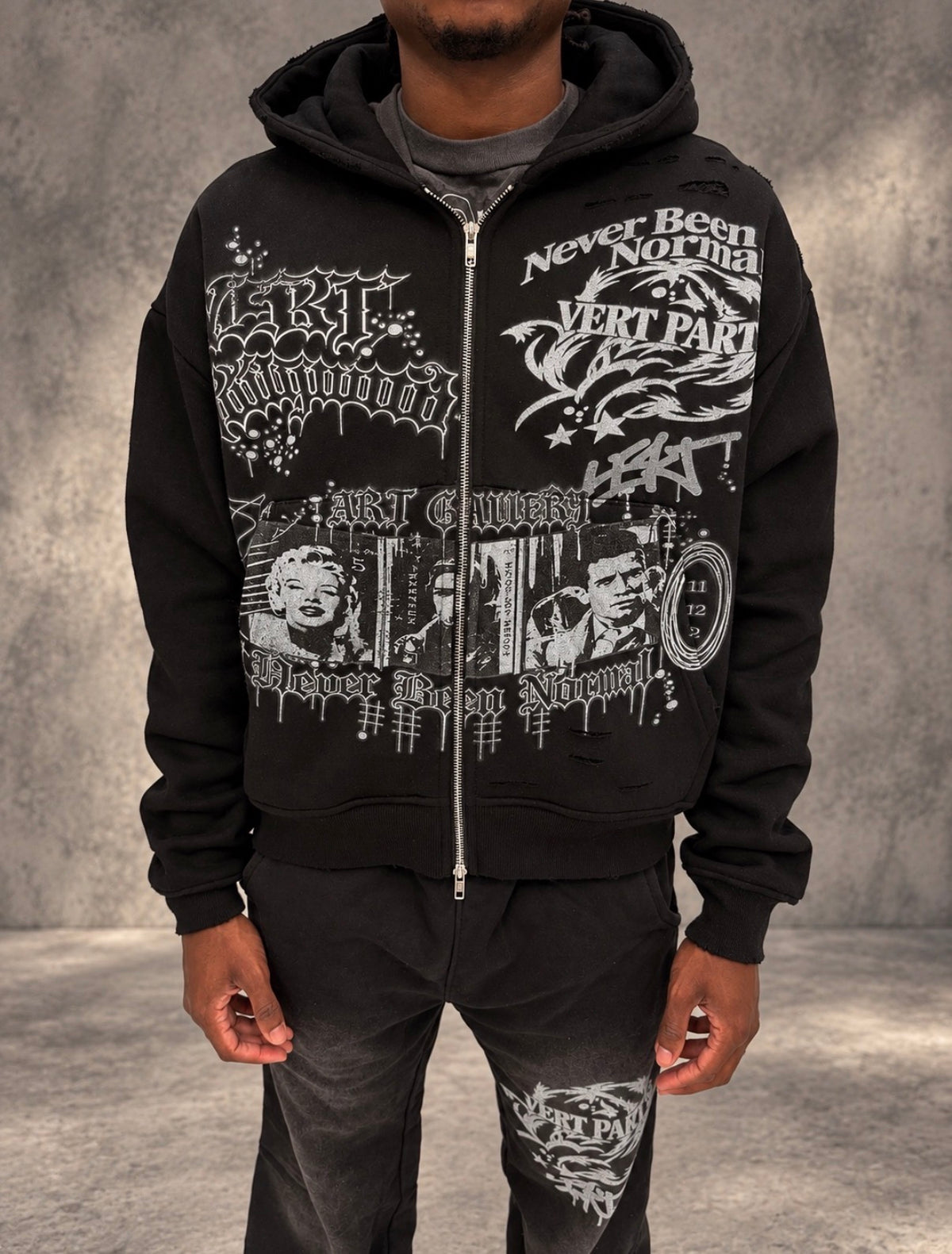 Vert Party Zip Up Hoodie - Black