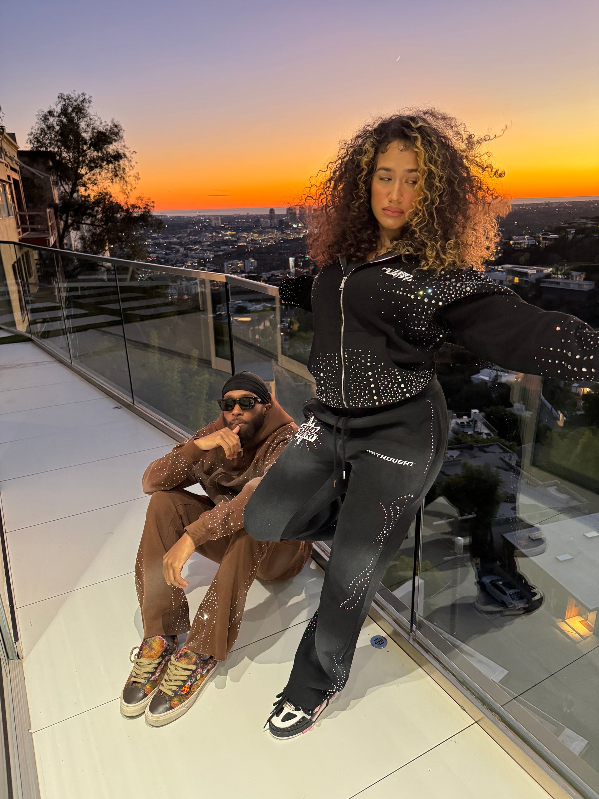 Infinity Rhinestone Zip-up - Black