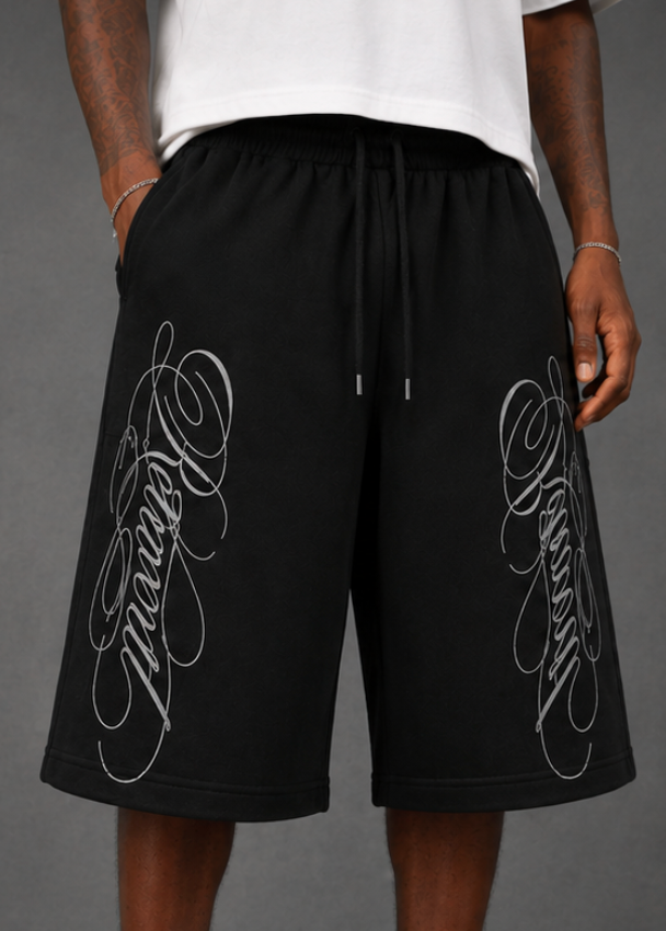 SCRIPT SHORTS - BLACK